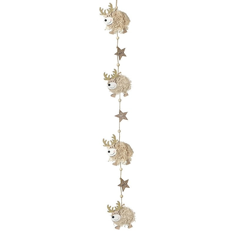 Fluffy Reindeer And Stars Garland  (115x9x0.5cm)