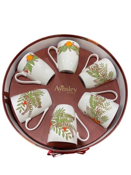 Christmas Wreath Set of 6 Mugs Hatbox