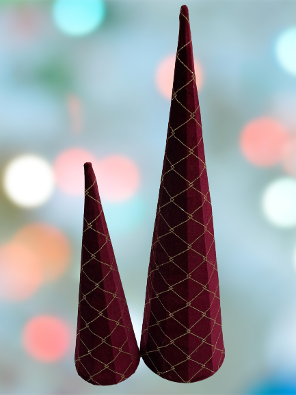 Burgundy Velvet Conicals Set of 2