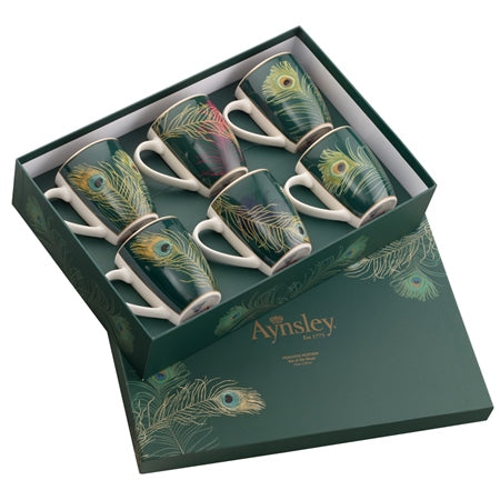 Belleek Living Peacock Mugs Set of 6