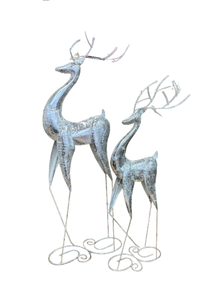 Set of 2 - Silver Standing Reindeer Set