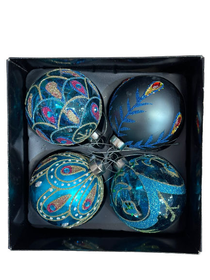 Set of 4 Glasses Peacock Bauble