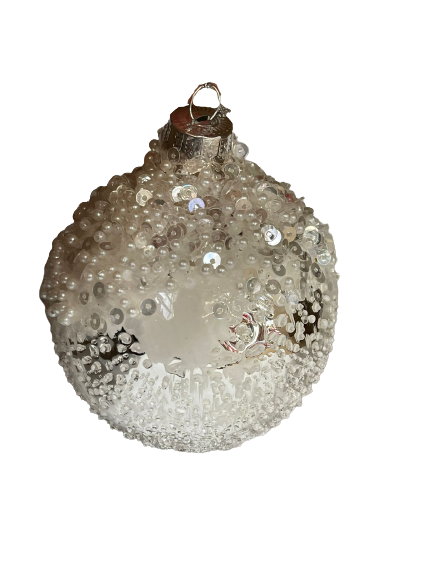 8cm- Silver Glass Bauble