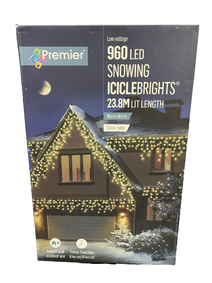 960 LED Snowing Icicles Timer - Warm White - 23.8 M