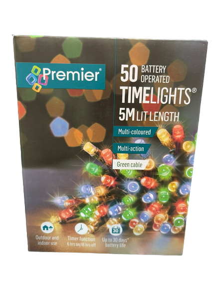5m Lit Lenght - 50 Battery Operated Time Light (Multi-Coloured)