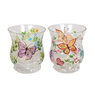 Glass Candle Holder with Butterfly Design 2 Assorted 10cm