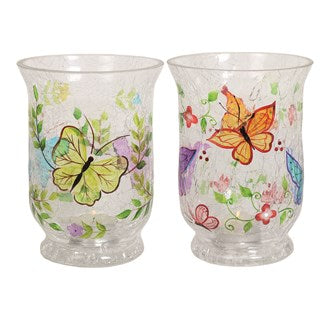Glass Candle Holder with Butterfly Design 2 Assorted 15cm