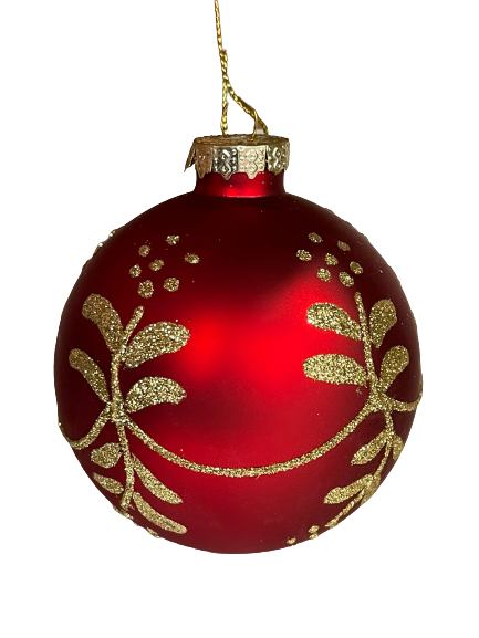 Glass Red Bauble with Golden Glitter