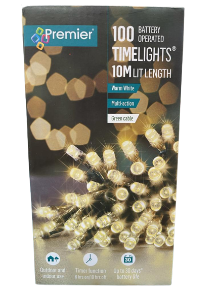 10M Lit Length   - 100 Batery Operated Time Lights (Warm White)