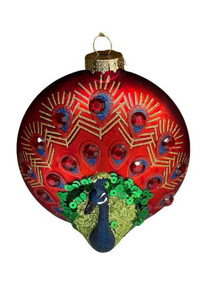 Glass Peacocks Bauble Asstd