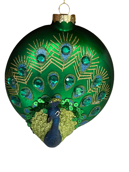 Glass Peacocks Bauble Asstd