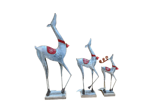 Set of 3- Standing Metal Silver and Red