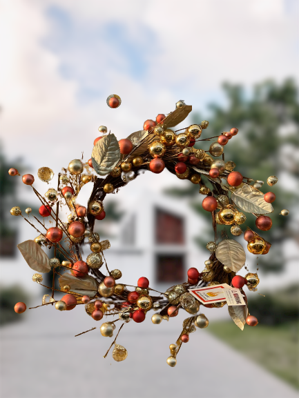 55CM Wreath with Gold and Peach Baubles