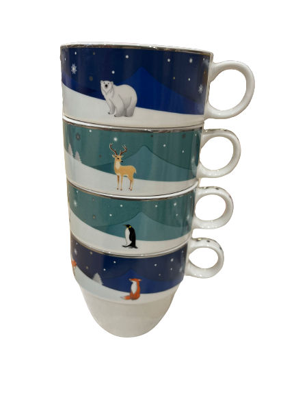 Winter Animals Stacking Mugs - Set of 4