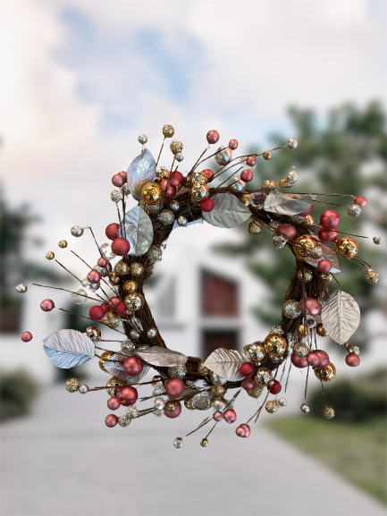 55cm- Wreath with Gold and Peach Baubles