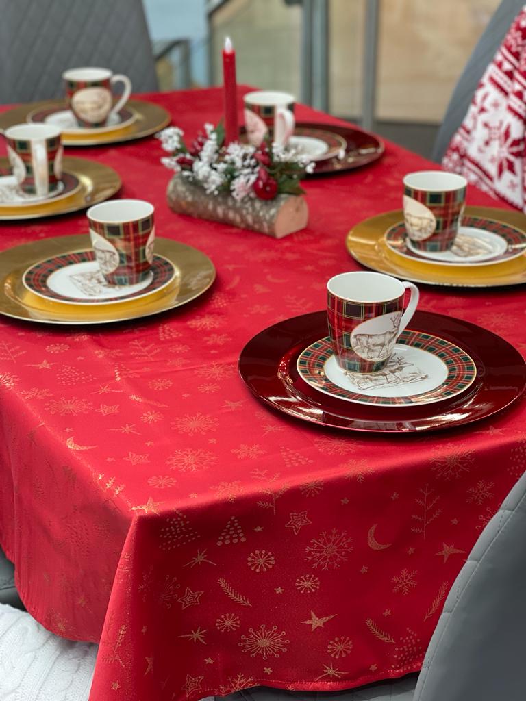 Red and Gold - Polycotton -Table Cloth - 140x200cm