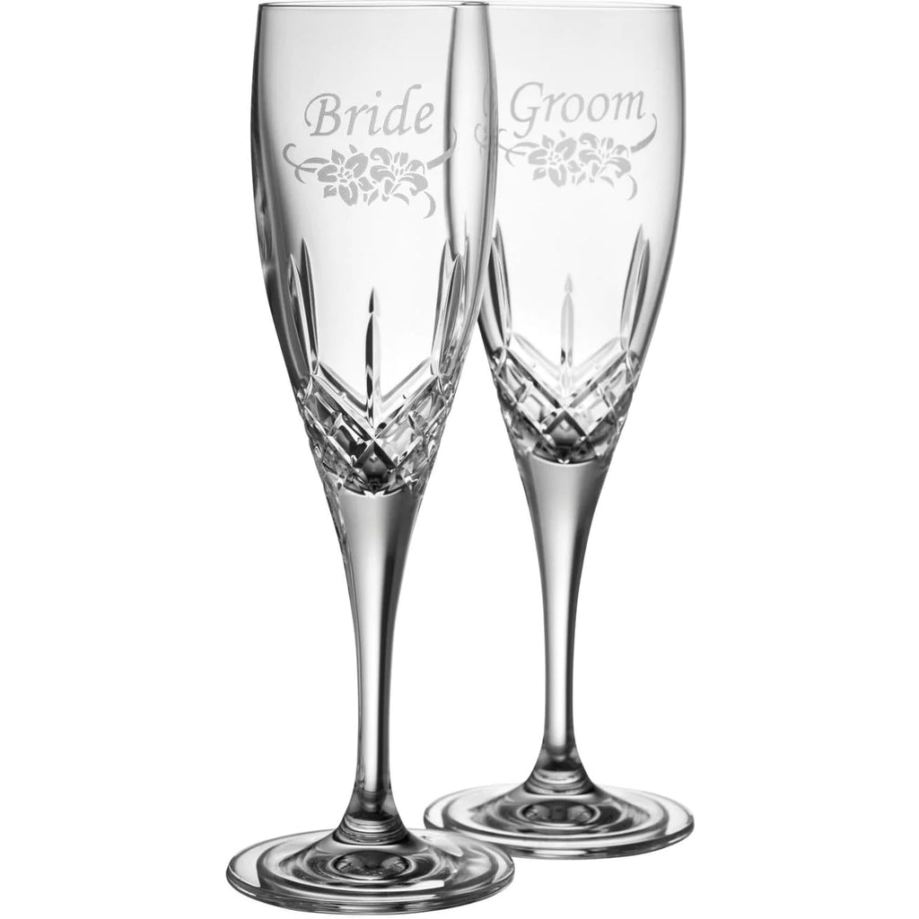 BRIDE & GROOM FLORAL SPRAY FLUTE PAIR