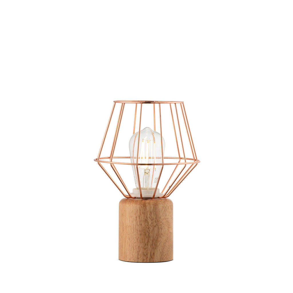 WOOD AND COPPER TABLE LAMP