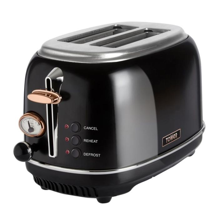 Tower 2 Slice Toaster Black & Rose Gold