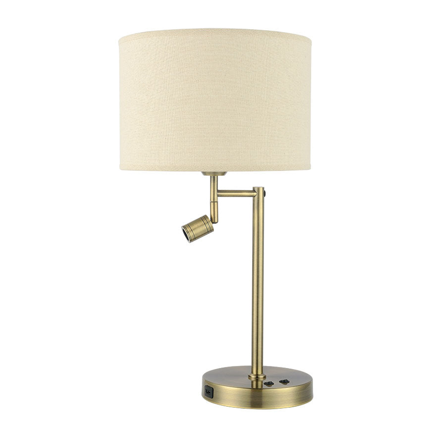 Ashley Table Lamp with Reading Light and USB Antique Brass