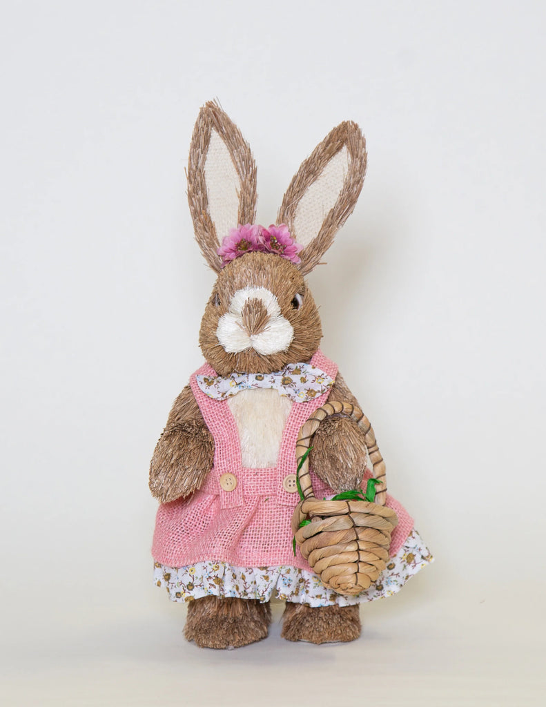 36cm Ms. Rabbit with Pink Flowes and Egg Basket