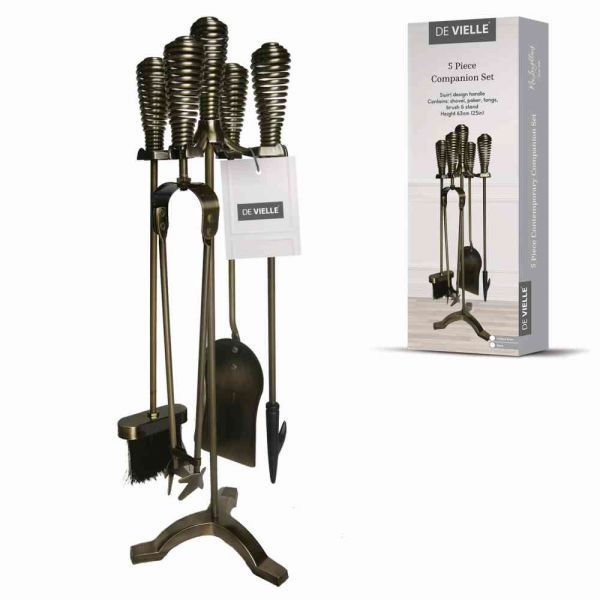 De Vielle 5 Piece Swirl Handle Companion Set Antique Brass