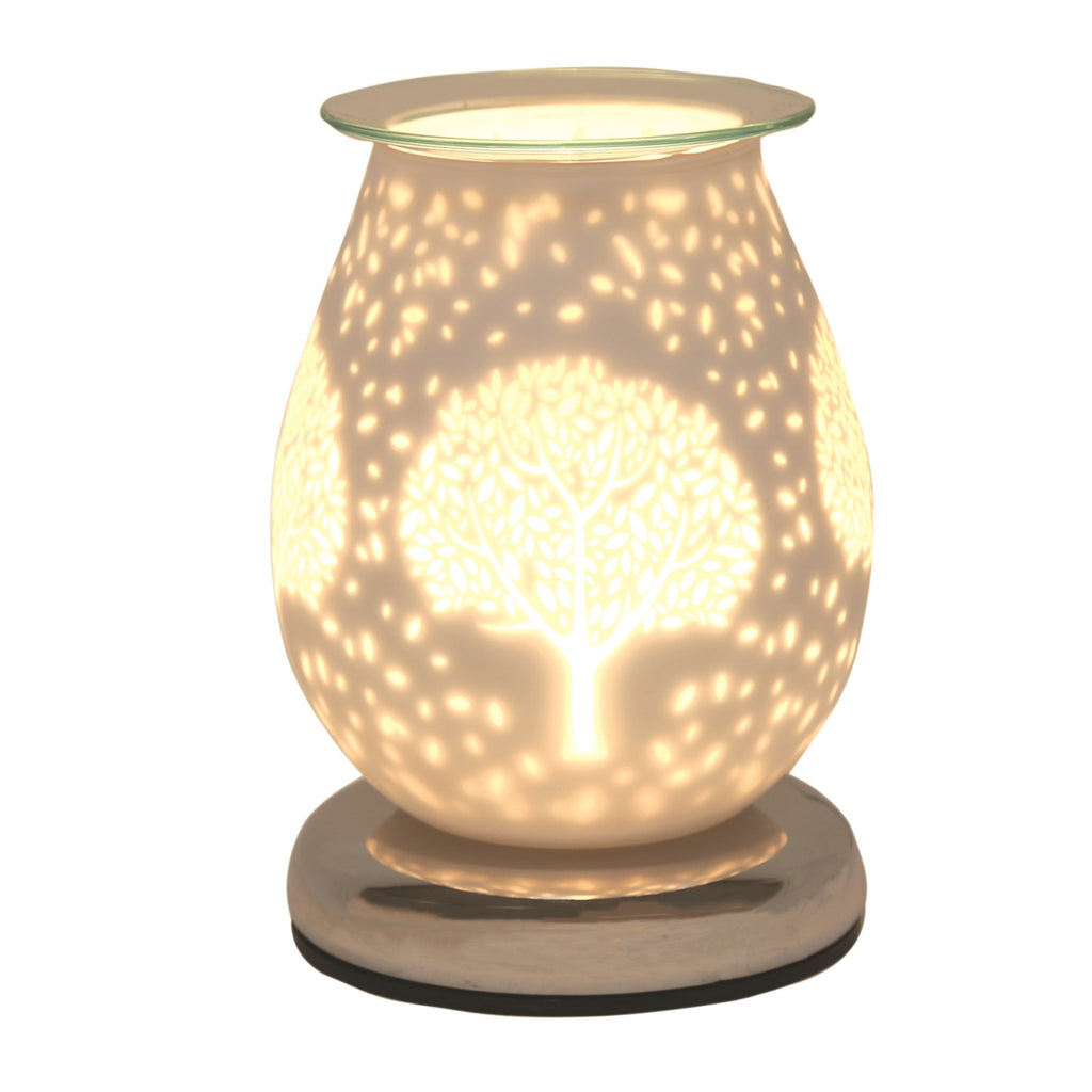 Electric Wax Melt Burner Touch - White Satin Tree Oval 16cm