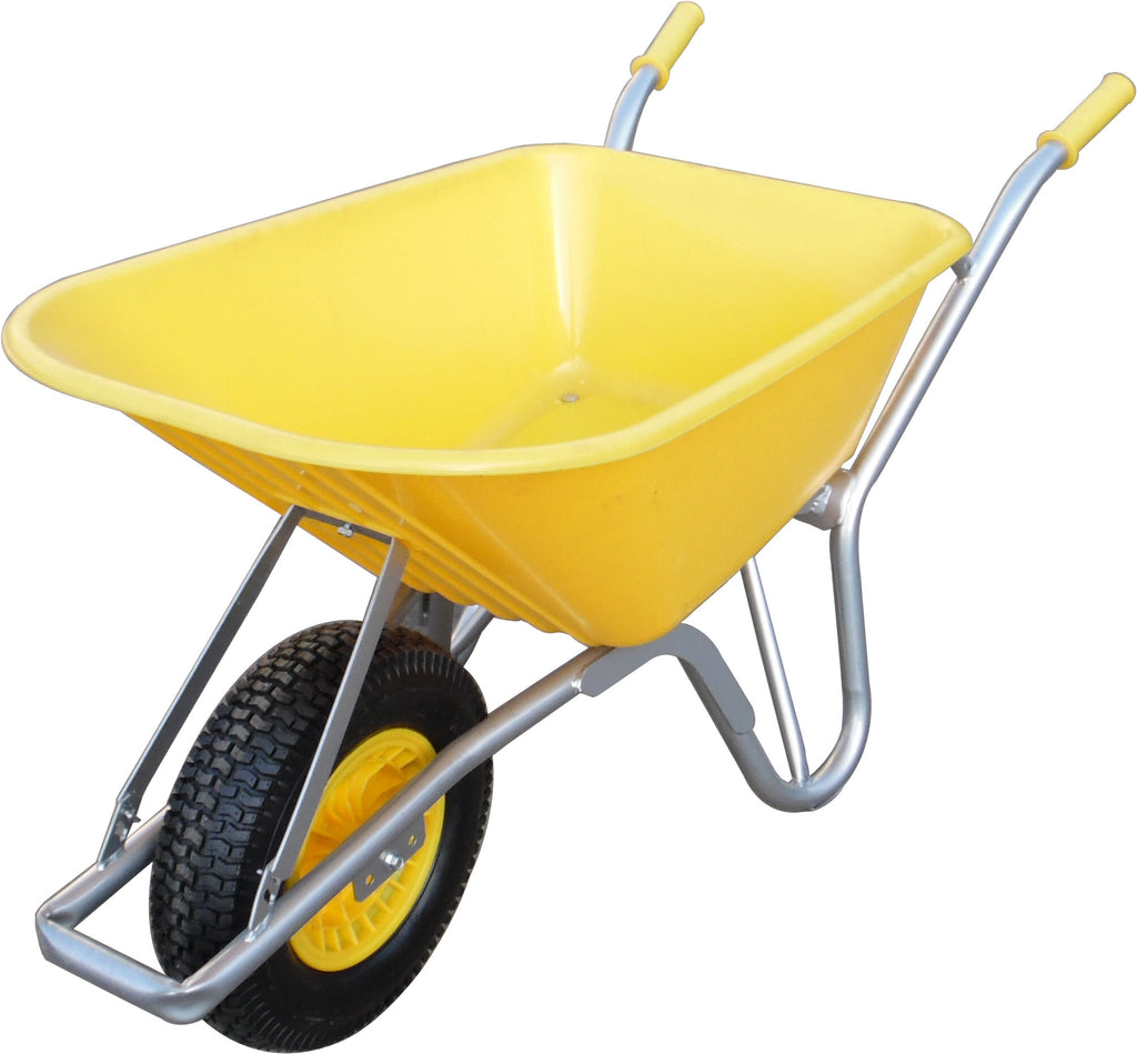 100L Yellow Heavy Duty Sitebuilder Wheelbarrow Pumped Wheel Asse