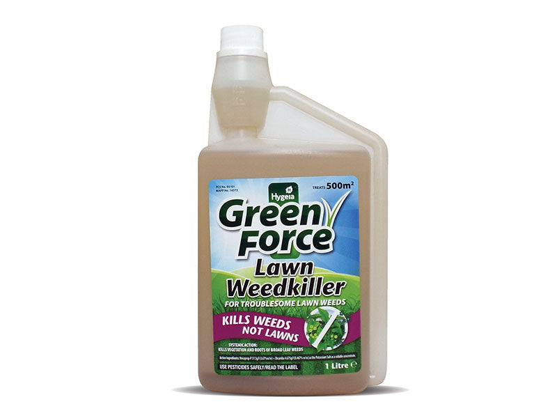 Green force lawn weedkiller.