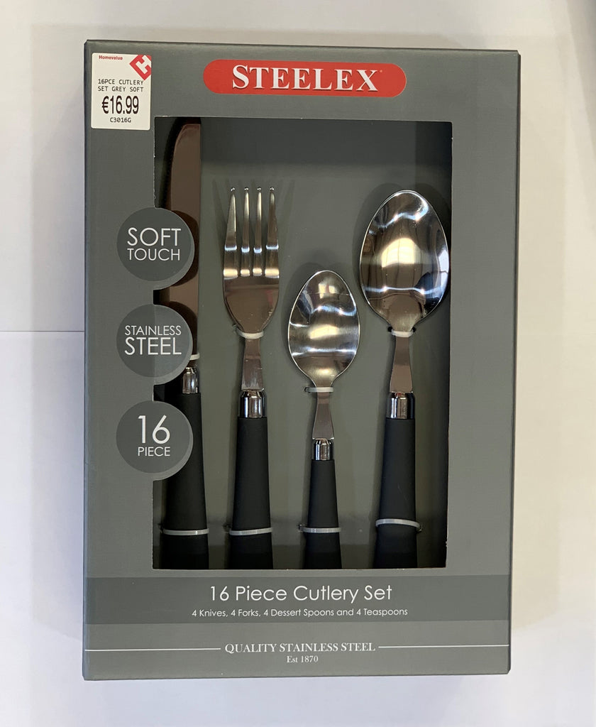 Steelex Stainless Steel Soft Grip 16Pce Cutlery Set Grey